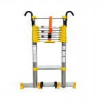 Yellow telescopic ladder with hook