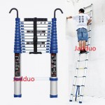 Single Blue Telescopic Ladder with Hook+Anti-slip Cushion